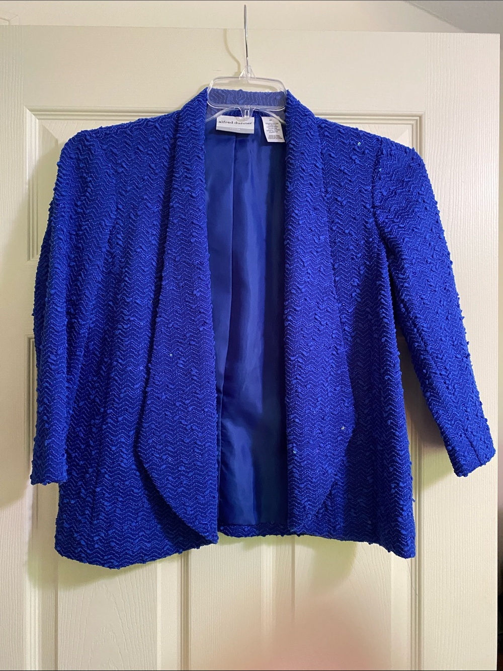 Alfred Dunner Cobalt Blue Open-Front Textured Jacket